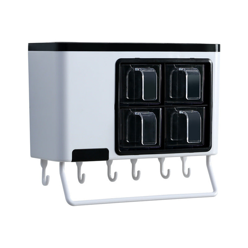 Wall-Mounted Kitchen Organizer with Spice Containers & Hooks