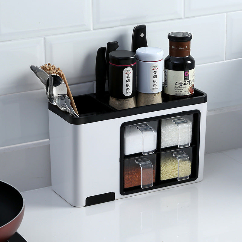 Wall-Mounted Kitchen Organizer with Spice Containers & Hooks