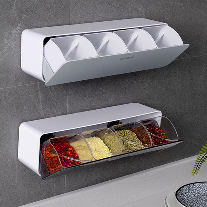 Wall-Mount Spice Organizer – 4-Grid Smart Storage Box